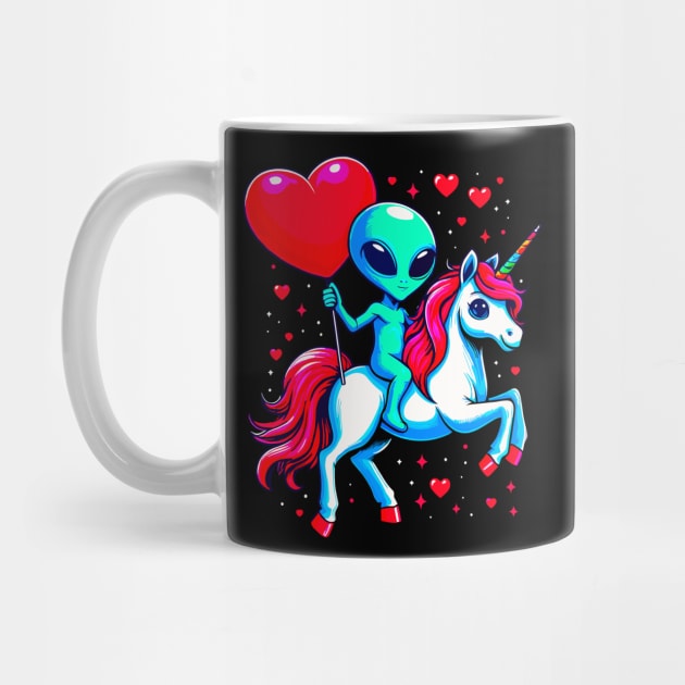 Funny Valentine Day Believer Ufo Alien Riding Unicorn by Outrageous Flavors